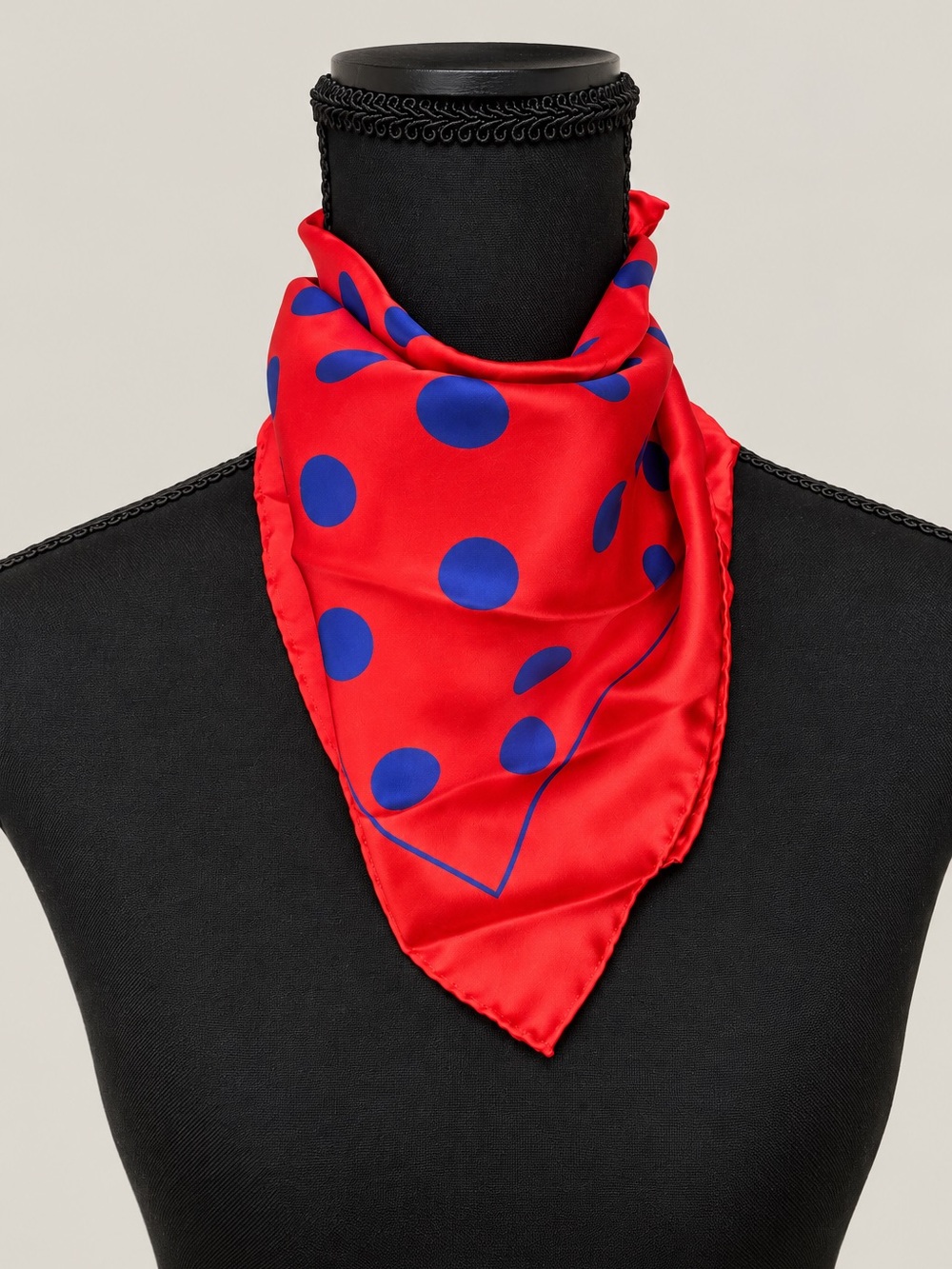 Pure Silk Red Blue Polka Dot Scarf Made in Italy Square Neck Scarf